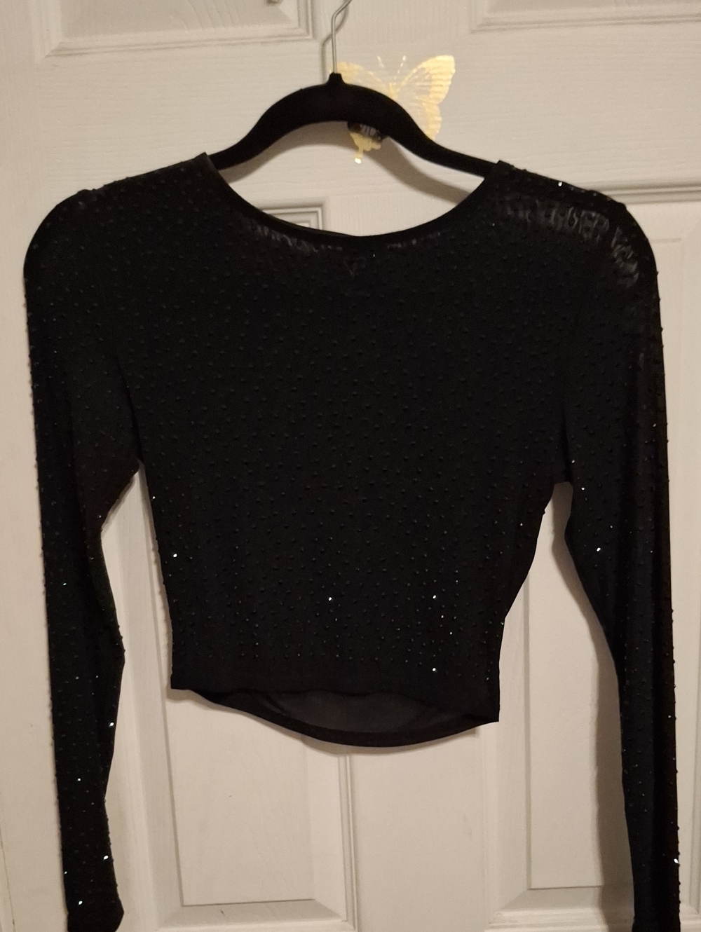 Windsor Black Long-Sleeve Sequin Crop Top